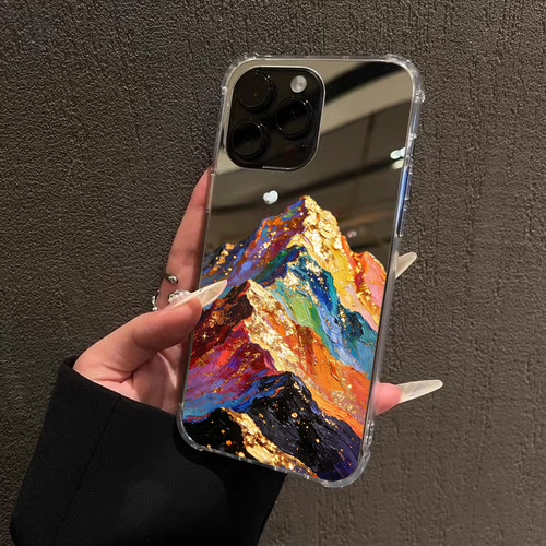 油画彩虹山镜面手机壳适用苹果iPhone17pro max苹果16pro治愈金山13华为Mate70好运荣耀400小米13P80三星S25U