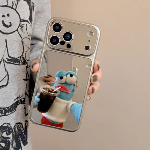 公仔酷酷鱼镜面手机壳适用苹果iPhone17pro max补妆镜子苹果16比奇堡居民15小丑鱼13可爱14pro潮牌12情侣XR女