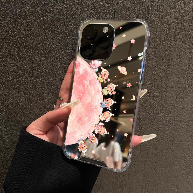 可爱卡通星球手机壳适用华为P90promax闺蜜款华为Mate60苹果17proOPPOReno16镜面VIVOS60星星人小米14三星S25