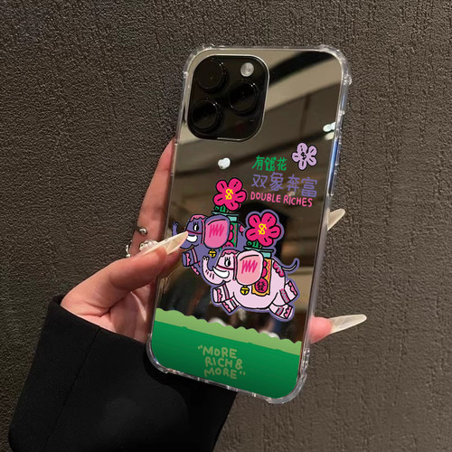 2026暴富手机壳适用iPhone17pro max镜面苹果16pro有钱花13OPPOReno14双象奔富三星S25卡通华为P80VIVO小米15