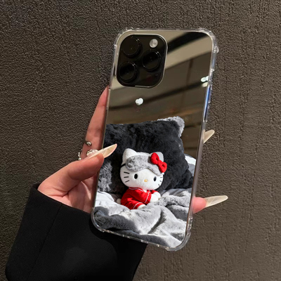 懒床公仔kt猫公主镜面手机壳适用iPhone17promax苹果1613少女OPPOReno14镜子三星S25华为P80VIVO小米15一加13