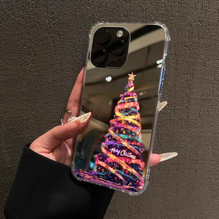 梦幻圣诞树镜面手机壳适用iPhone17pro max美丽圣诞节苹果16proOPPOReno14少女三星S25情侣华为P80VIVO小米15