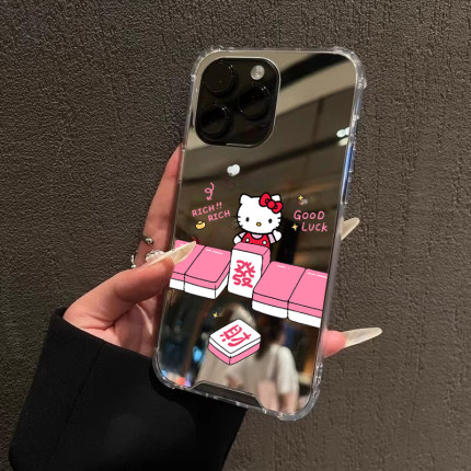 新年麻将发财暴富猫镜面手机壳适用iPhone17pro max苹果16华为Mate7014补妆镜子红米K80小米15OPPOVIVOS20