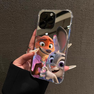 疯狂动物城2镜面手机壳适用iPhone17pro max镜面苹果16pro比心狐狸和兔子13OPPOReno14三星S25华为VIVO小米15