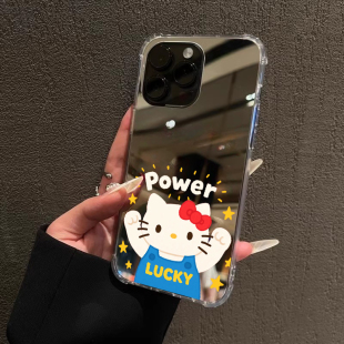 卡通猫镜面手机壳适用华为P70P50镜子Power可爱Mate60pro荣耀300OPPOReno14VIVOS20小米1412苹果13三星S25