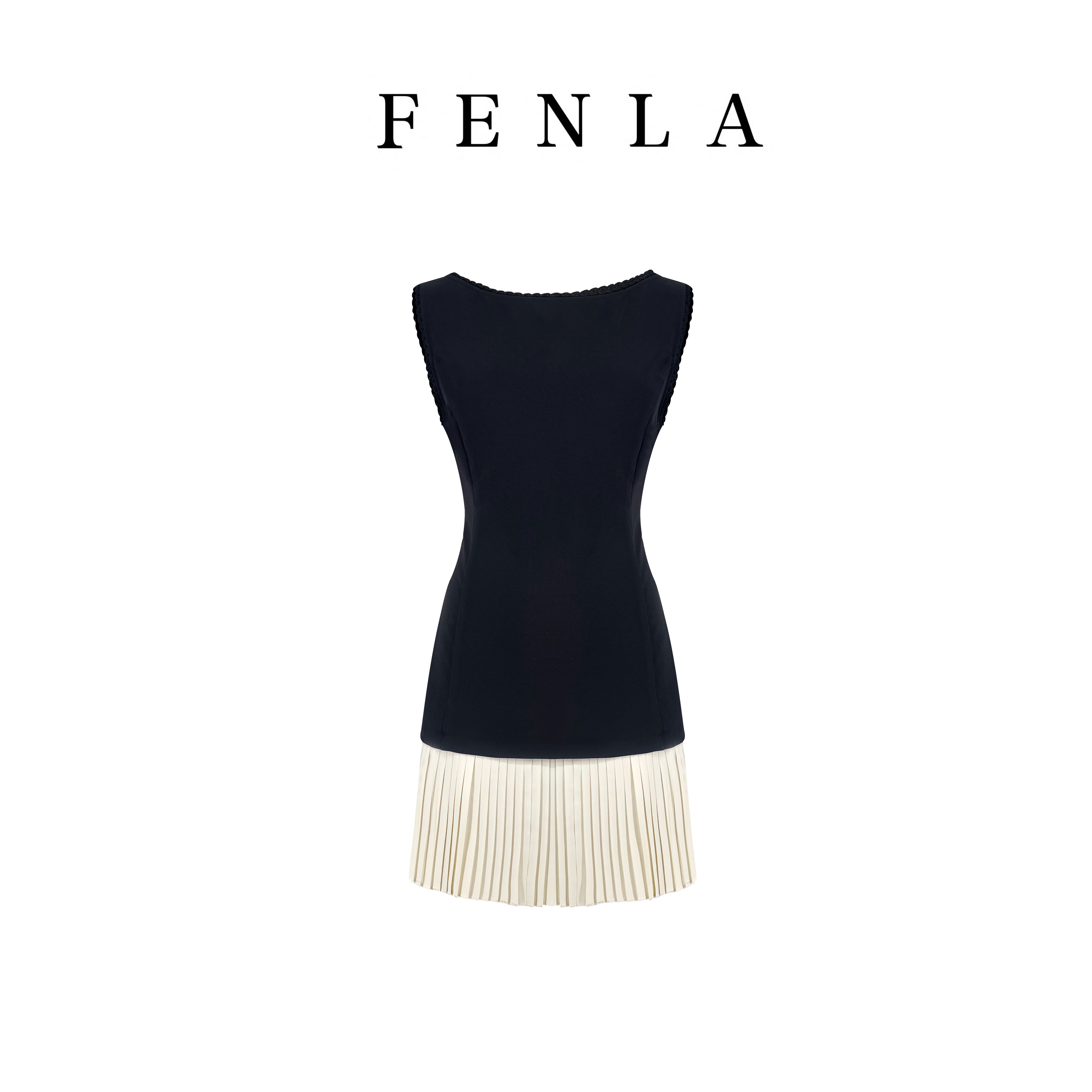 【惠姐私服】法式简约气质收腰显瘦拼接设计感无袖连衣裙 85631