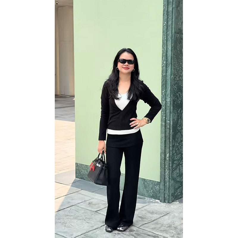 【惠姐私服】时尚气质修身显瘦百搭假两件长袖上衣 86098
