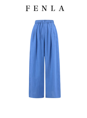【惠姐私服】夏季高腰舒适松紧显瘦蓝色阔腿休闲裤 88038