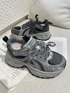 棉鞋 2026新款 灰色运动鞋 女显脚小老爹鞋 子7732 厚底百搭休闲鞋