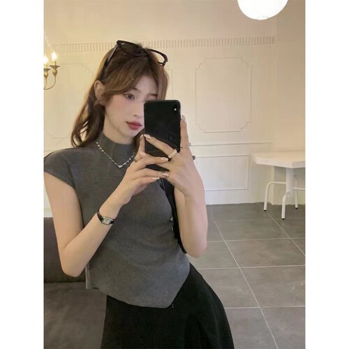 半高领冰丝针织修身打底T恤女