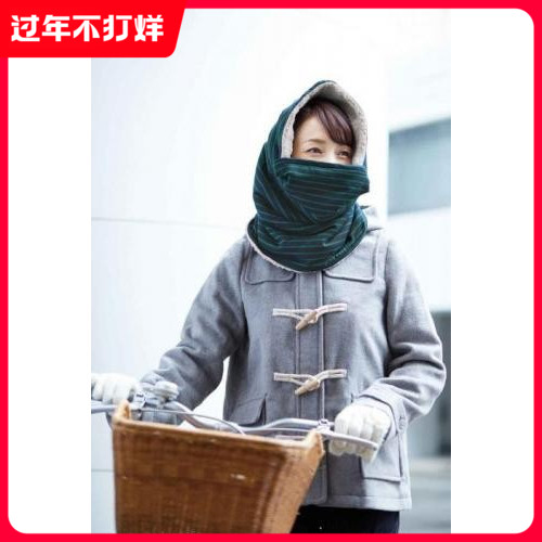 日式帽子围脖一体女冬针织粗线 韩版羊羔绒围巾户外骑行保暖