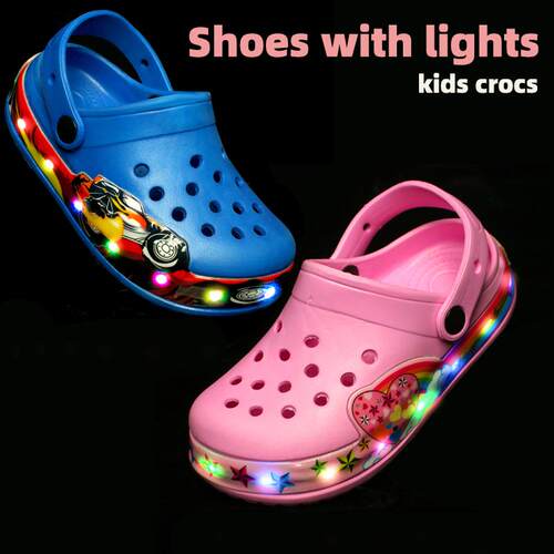 儿童拖鞋男童女童洞洞鞋带灯发光