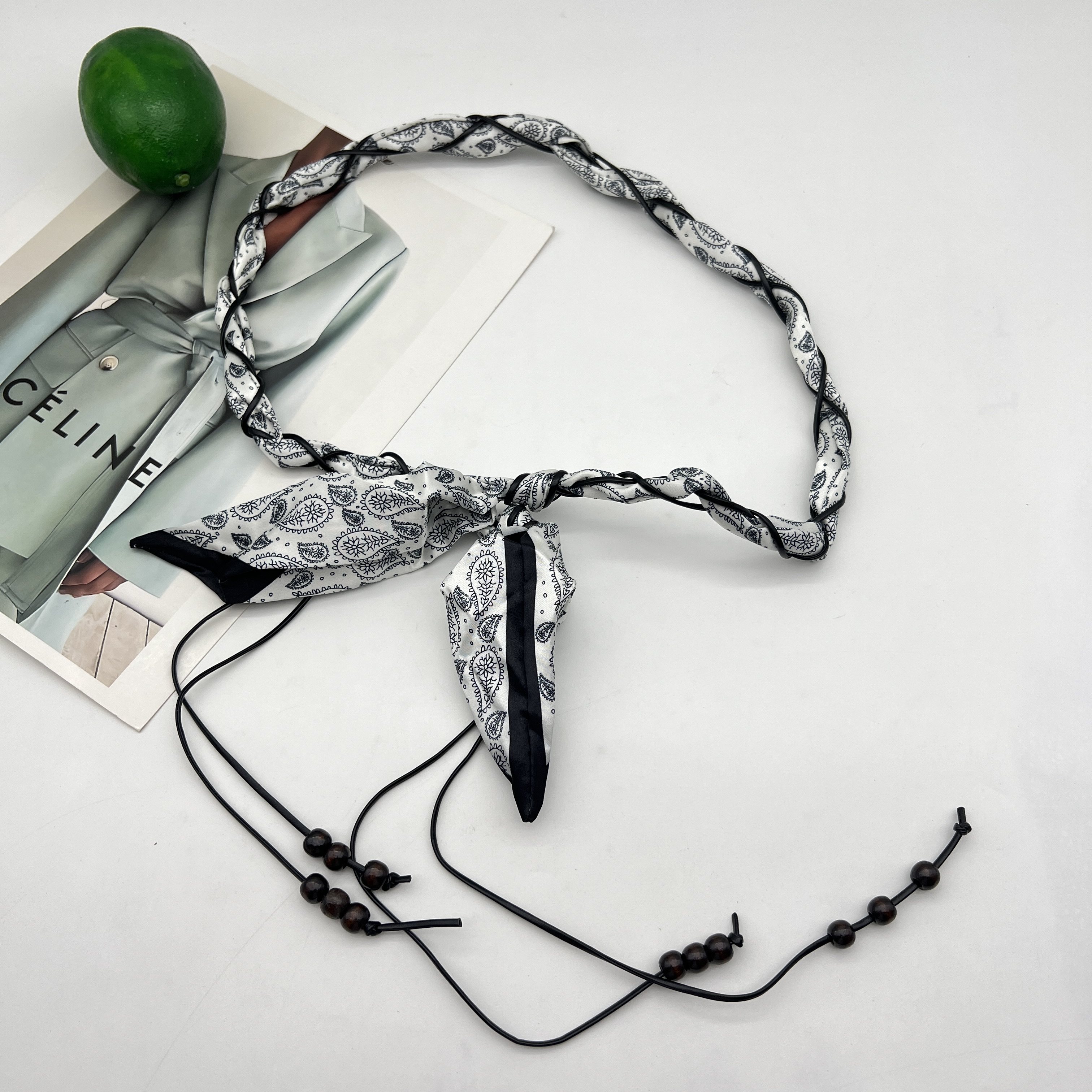 丝巾串木珠辫子腰带女款简约百搭手工编织装饰连衣裙腰绳服装配饰