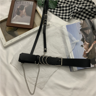 单肩带腰带百搭装 风配牛仔裤 饰黑色皮带背带可拆卸女 军装 2025新款