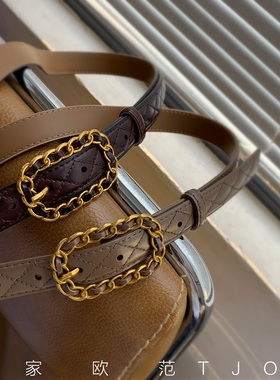 大Eees 秋冬外套小伴侣 真皮格纹腰带菱格真ins香奶奶牛仔裤百搭