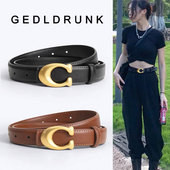 女士皮带真皮百搭装 带C扣牛皮字母腰带网红ins黑 带牛仔裤 饰西装 裤