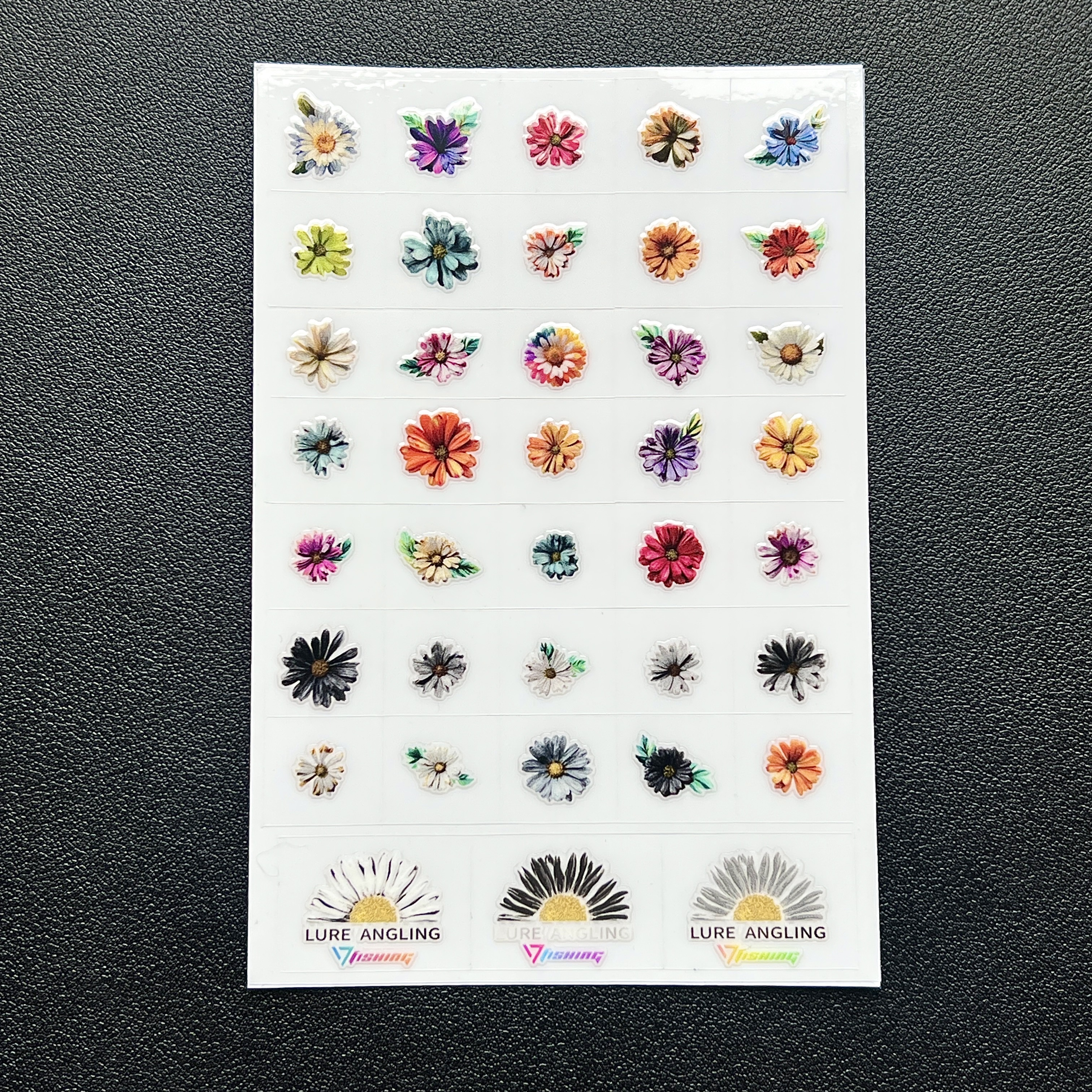 雏菊浮雕贴纸彩色花卉立体装饰防水贴花鱼竿贴纸手机贴电脑贴