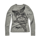 T恤华夫格打底衫 TEAMGEEK 复古图腾印花字母刺绣合身亨利领长袖 女