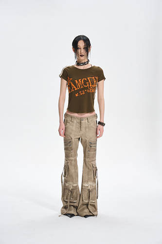 炒色做旧废土风工装喇叭裤