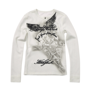 女 T恤华夫格打底衫 TEAMGEEK 复古图腾印花字母刺绣合身亨利领长袖