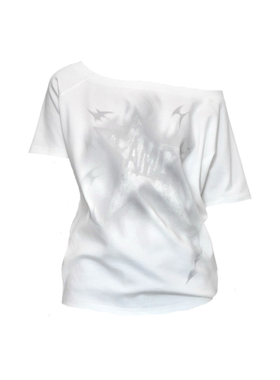 TEAMGEEK 25SS 复古星星印花一字肩斜肩短袖女休闲宽松上衣T恤