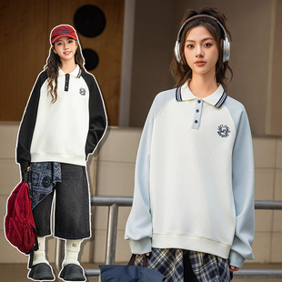 初中学生polo领卫衣少女大童青少年春秋2026高中女生上衣学院风