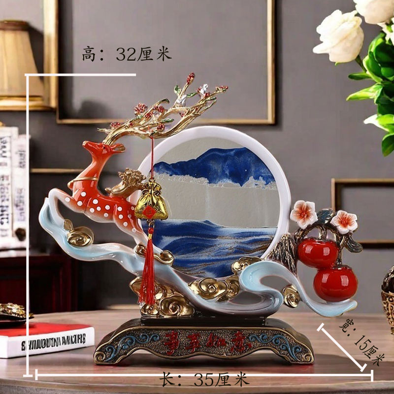 客厅玄关招财事事如意解压流沙画沙漏电视酒柜乔迁新居装饰鹿摆件