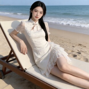 ZY68加内里新中式国风盘扣旗袍连衣裙女夏收腰小个子甜美蛋糕裙