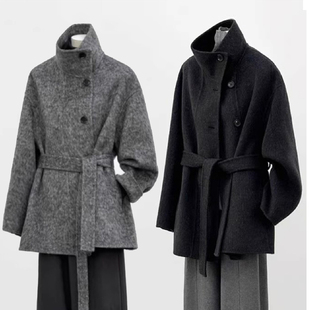 立领双面羊绒大衣女中长款2025秋冬新款小个子韩系短款羊毛呢外套