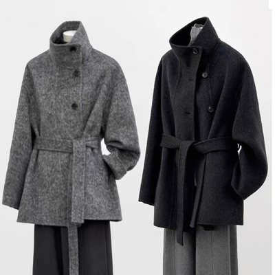 立领双面羊绒大衣女中长款2025秋冬新款小个子韩系短款羊毛呢外套