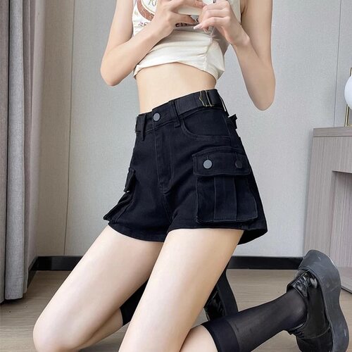 ZY89CD715工装牛仔短裤女夏季薄款小个子时尚高腰宽松a字辣妹热裤