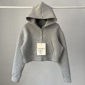 2025潮流美式 辣妹纯色空气层料宽松连帽卫衣女春秋运动露脐短上衣