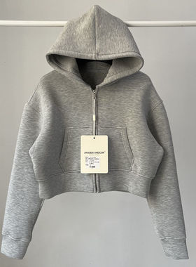 2025潮流美式辣妹纯色空气层料宽松连帽卫衣女春秋运动露脐短上衣