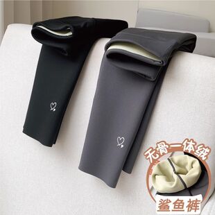 加绒鲨鱼裤秋冬款加厚外穿瑜伽芭比裤子儿童洋气一体绒打底裤