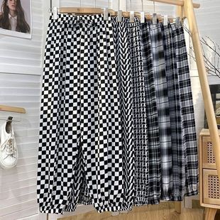 黑白格子印花束脚灯笼裤女夏宽松休闲阔腿防晒萝卜哈伦裤