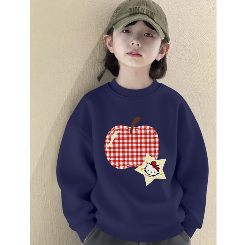 小众设计女童圆领卫衣2025秋冬季新款加绒加厚小女孩藏青色上衣潮