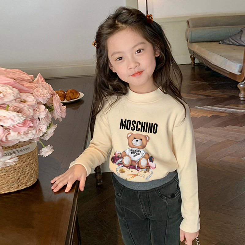 女童加绒打底衫2024春秋新款德绒小熊内搭童装小女孩加厚保暖上衣