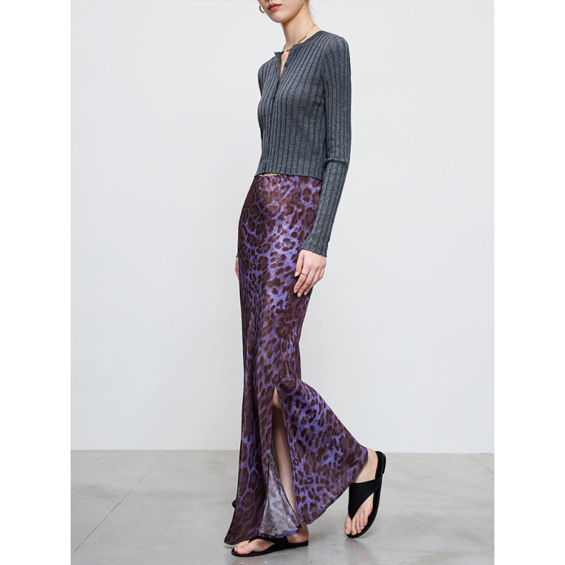 2025长裙简约质感豹纹印花高腰侧开叉复古高级感飘逸半身裙长款,女装/女士精品,半身裙,淘宝优惠券,粉丝福利购,淘宝优惠卷