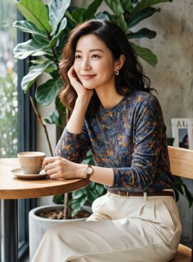 复古印花宽松显瘦长袖T恤女