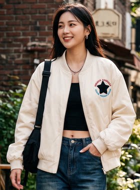 LCsp10.18美式复古棒球服外套女秋季新款宽松休闲百搭小个子夹克