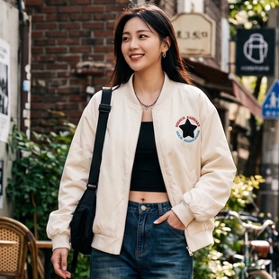 LCsp10.18美式复古棒球服外套女秋季新款宽松休闲百搭小个子夹克