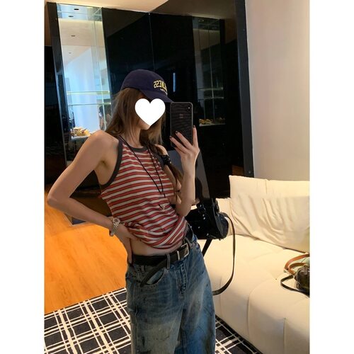 ZY723ZM712韩系复古条纹挂脖挖肩背心女2026夏季新款