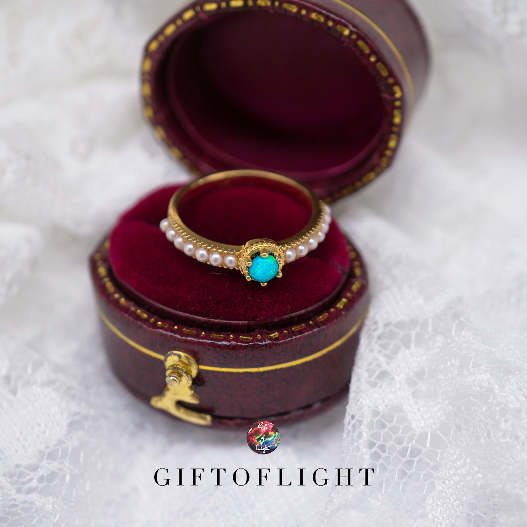 GIFTOFLIGHT银镀18K金澳洲欧泊戒指巴洛克复古彩宝天然珍珠女戒