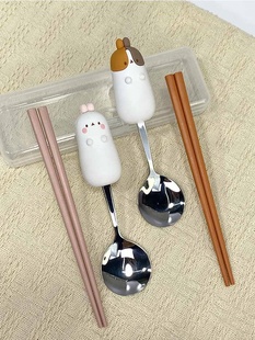学生便携上班族筷子盒可爱不锈钢勺子两件套单人 餐具筷子勺子套装