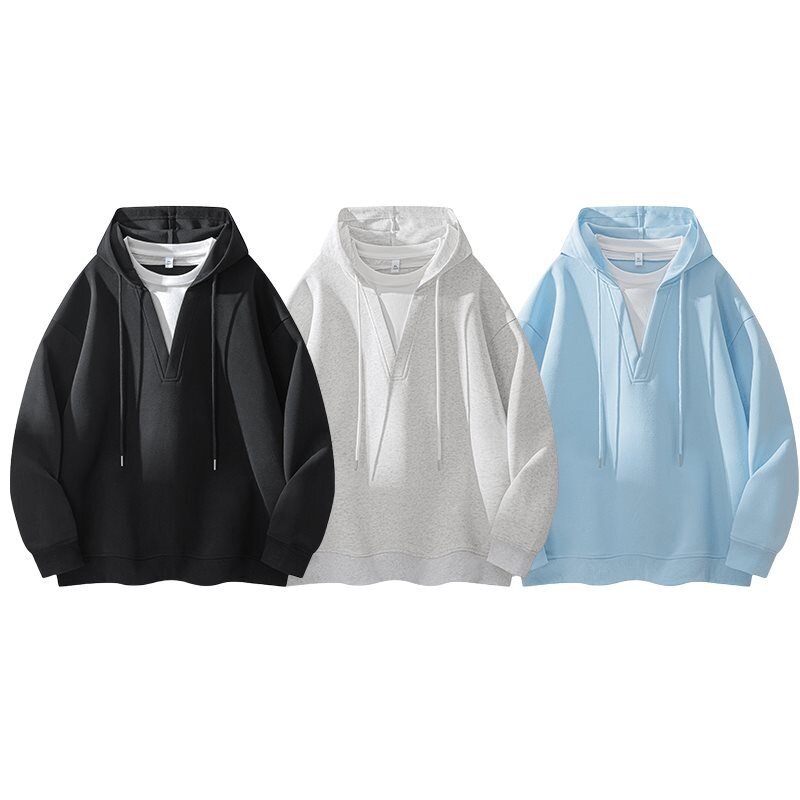 美式设计感假两件卫衣男女连帽2025新款春季复古宽松上衣外套