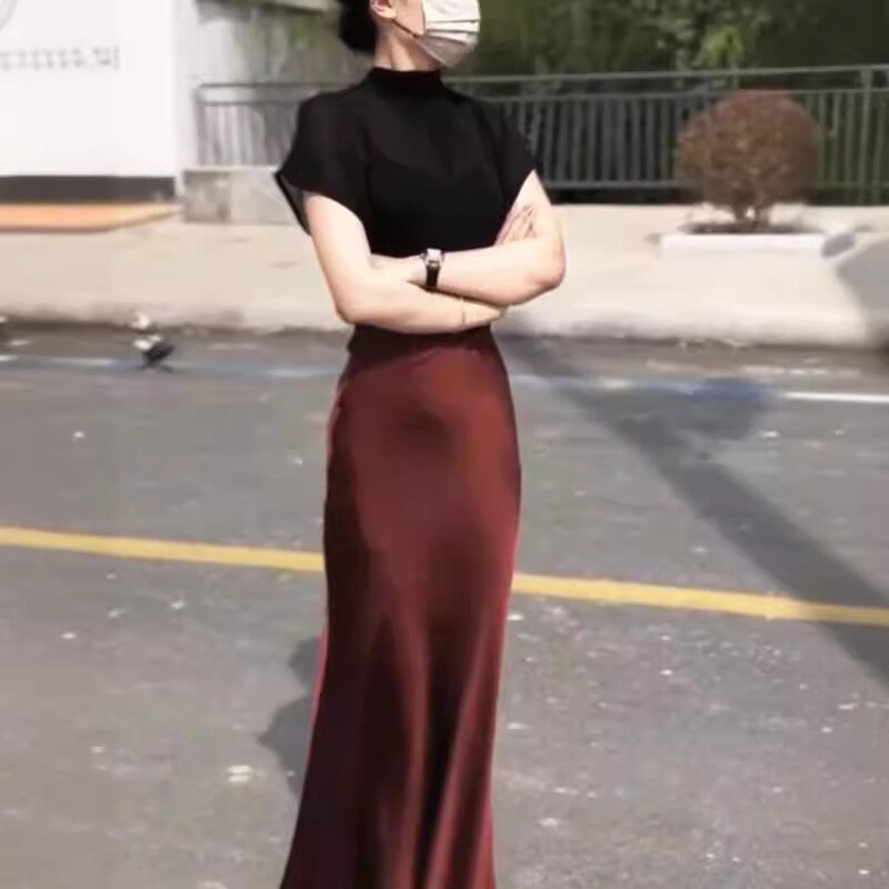 24275大爱美依缘2026夏季新款短袖纯色打底包臀半身裙修身显瘦女