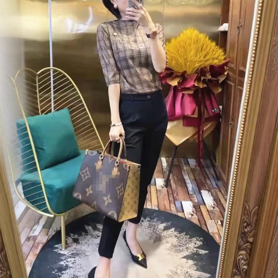 25031大爱美依缘2025新款韩版优雅复古修身T恤时尚九分裤洋气显瘦