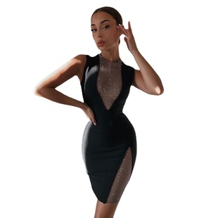欧美新款外贸站潮 ins性感名媛修身网钻绷带连衣裙 bandage dress