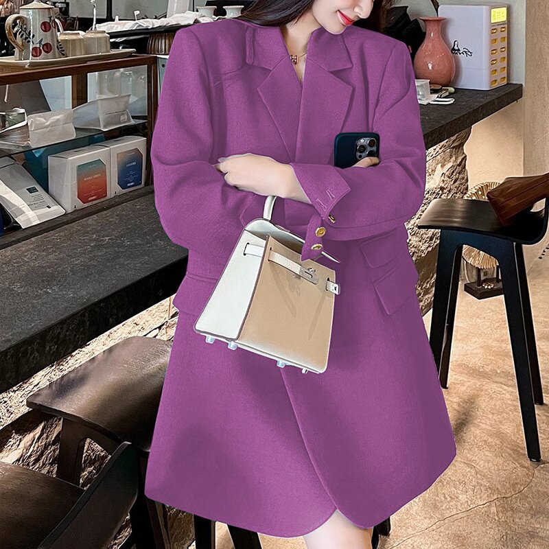 2024春季新款大码女装紫色西装外套韩版胖mm宽松西服上衣23130