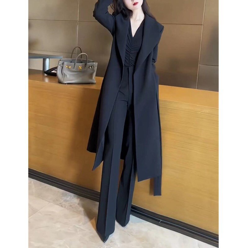 23770大爱美依缘2026新款韩版翻领中长款大衣时尚抽褶打底衫女装